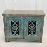 Indian Antiques Hand carved two Door Cabinet Sideboard Turquoise 117x48x92cm